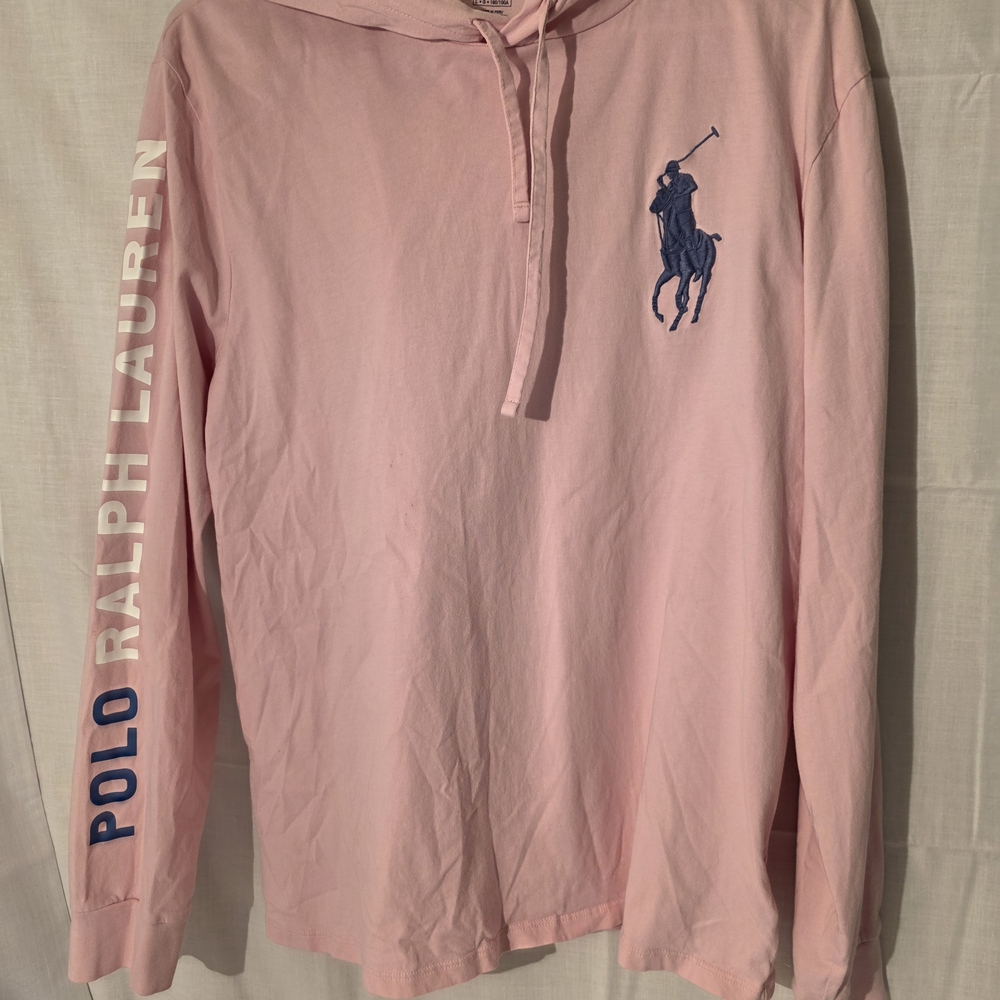 "Big Pony" Polo by Ralph Lauren in "Rare" Light Pink Hoodie Pullover  Sz L